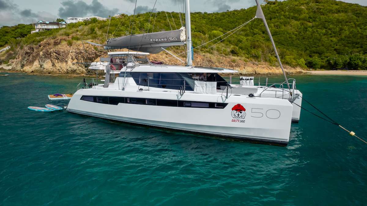 Salty Dog Crewed Leopard 50 Catamaran Discount Sailing the Virgin Islands.