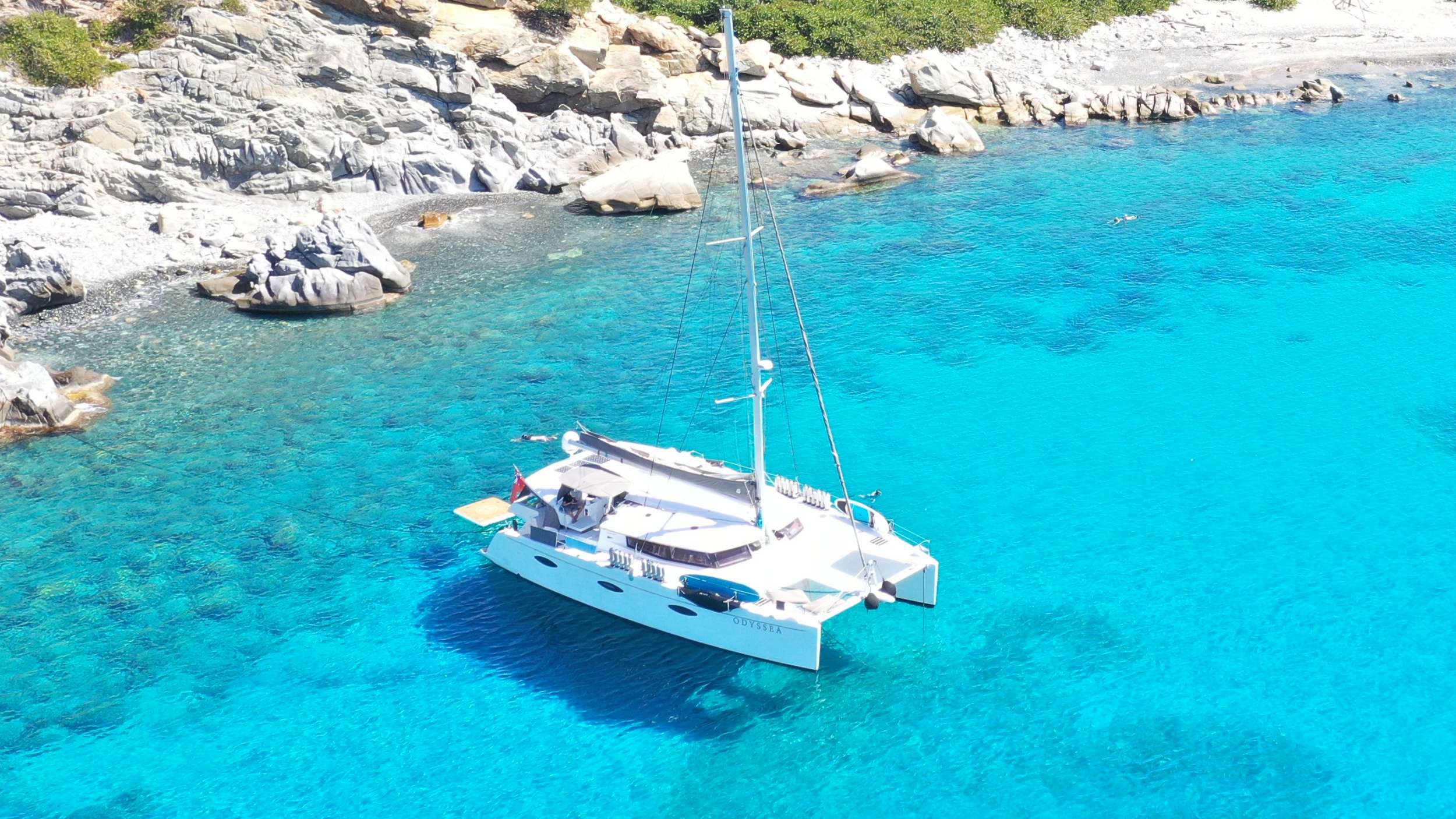 Odyssea Crewed Fountaine Pajot 58 Catamaran Charters Sailing the BVI.