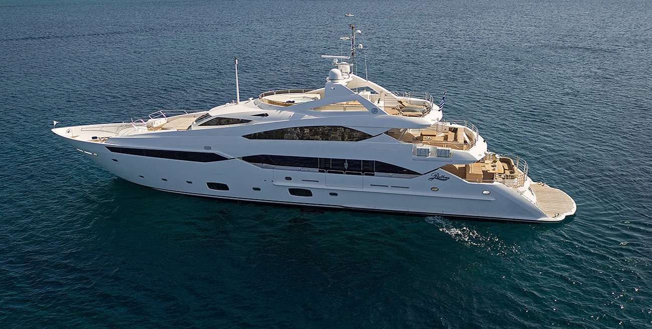 Pathos Crewed Sunseeker 131 Luxury Yacht Charter Cruising Greece.