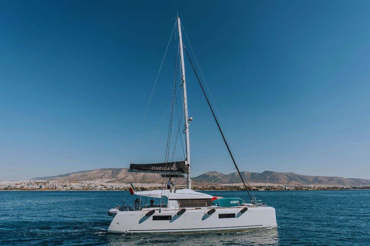 Oneida crewed Lagoon 52 catamaran charters Sailing Greece.