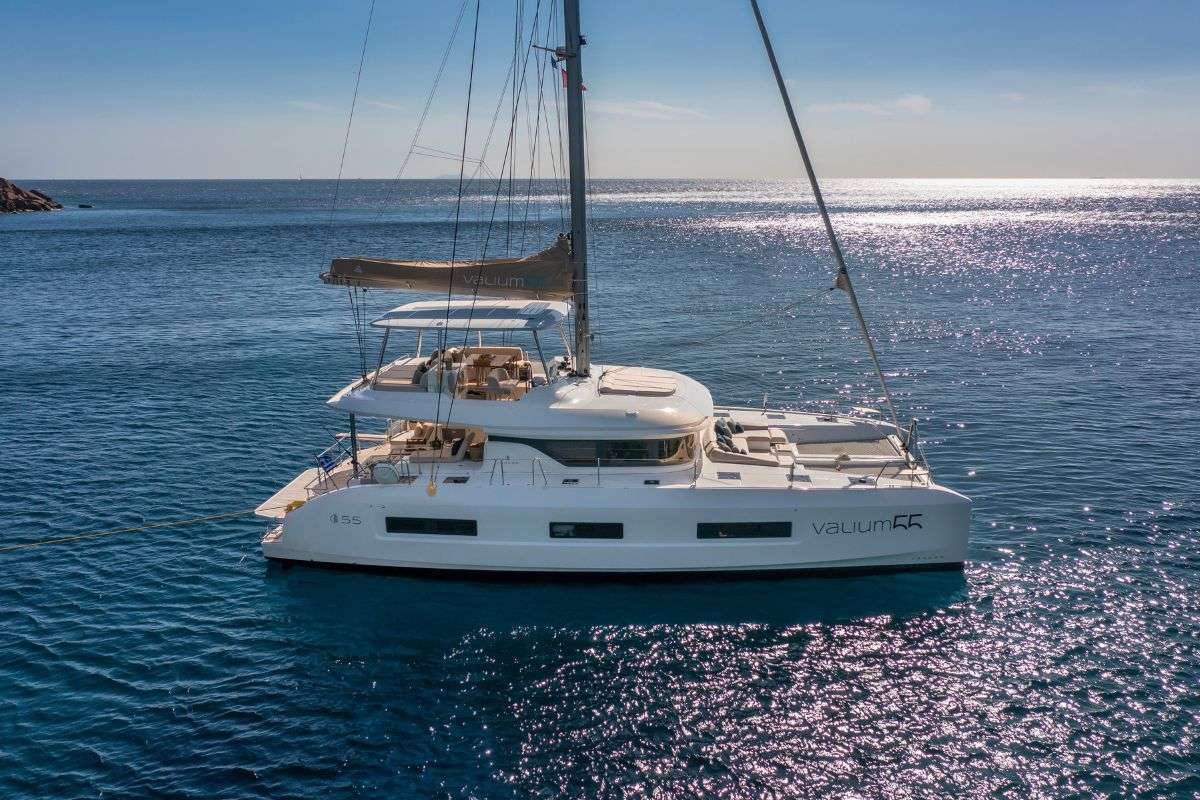 Valium 55 crewed Lagoon 55 catamaran charters sailing Greece.