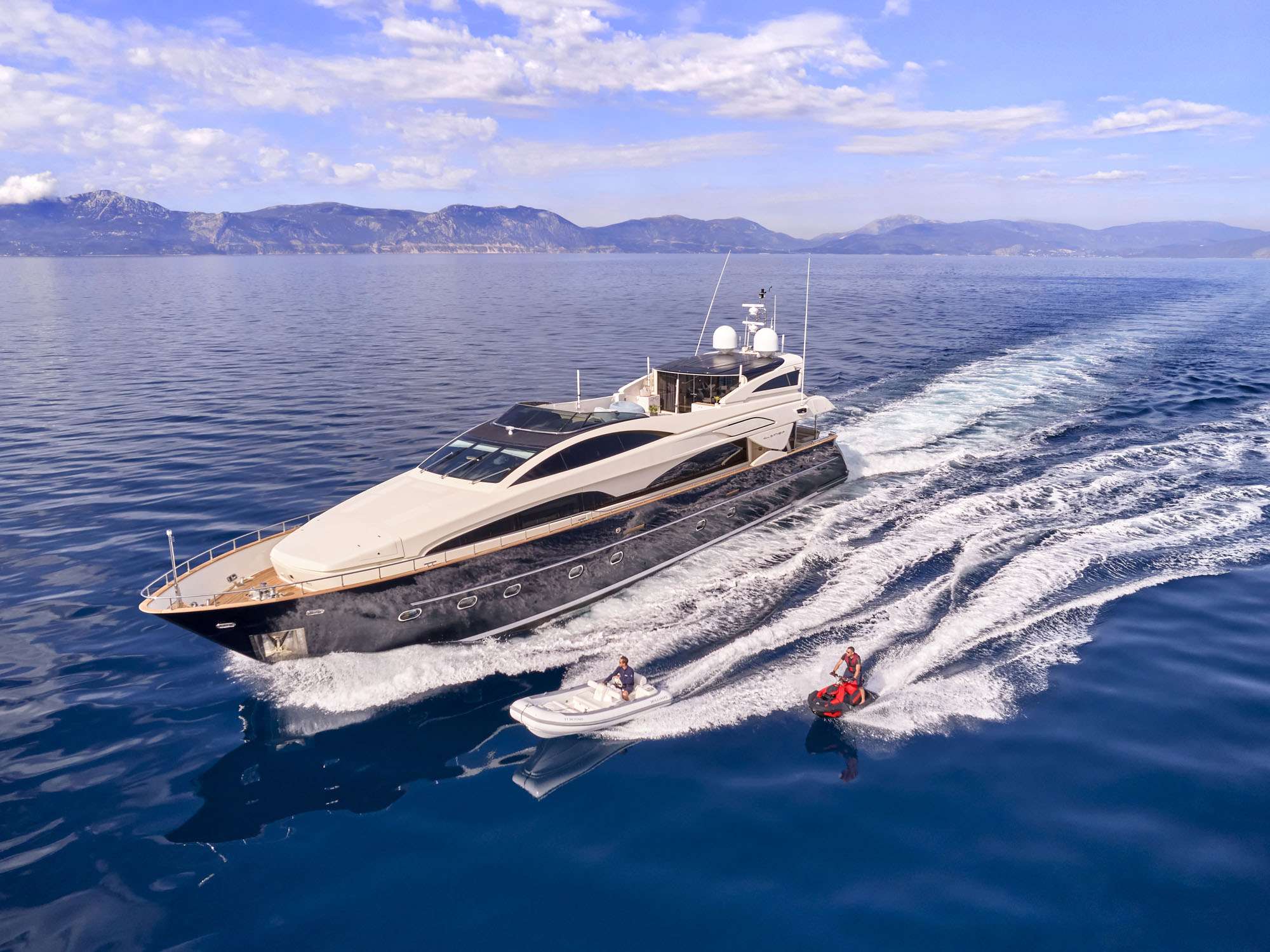 Beyond Luxury Crewed Riva 118 Yacht Charters Cruising Greece.