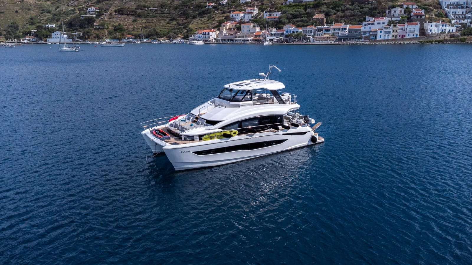 TiAmo Crewed Aquila 54 Powercat Charter Cruising Greece