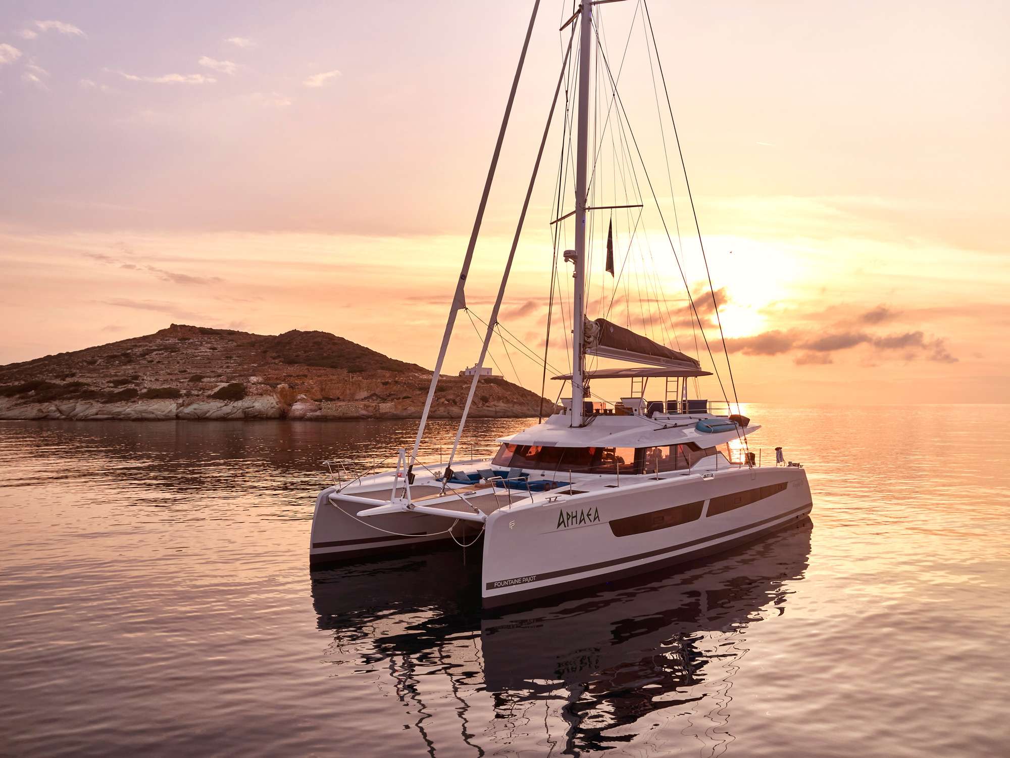 Aphaea Crewed Alegria 67 Catamaran Charter Sailing Greece.