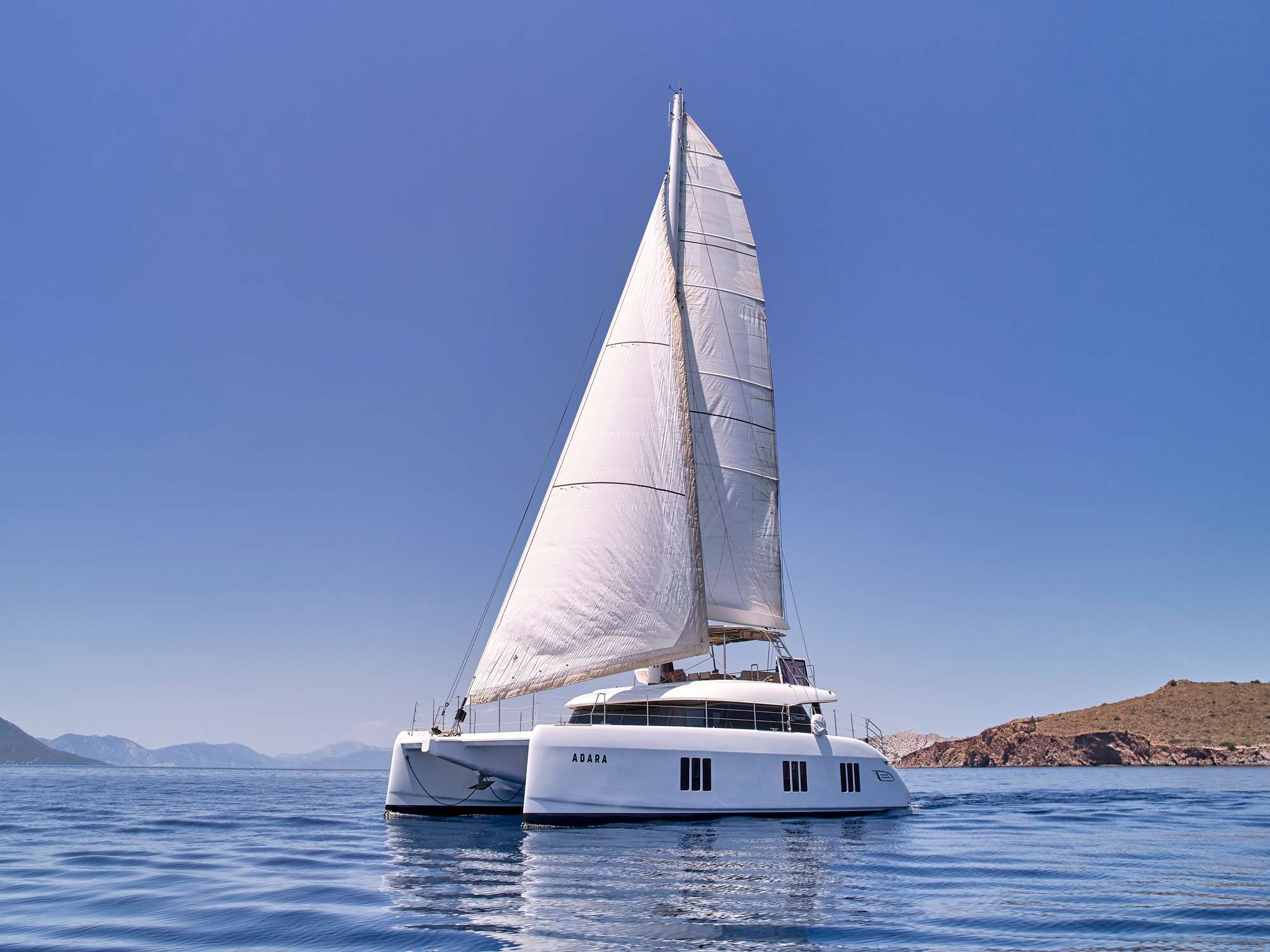 Adara Crewed Sunreef 50 Catamaran Charter Sailing Greece.