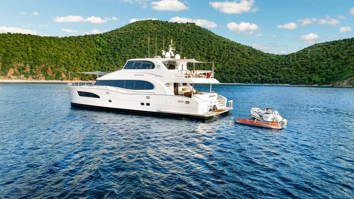 Seaglass Crewed Horizon 74 Powercat Charter Cruising the BVI