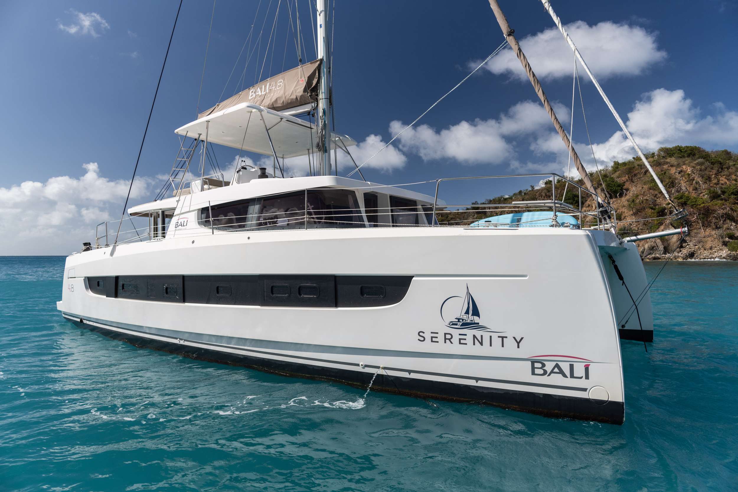 Serenity Crewed Bali 4.8 Catamaran Charters Sailing the BVI