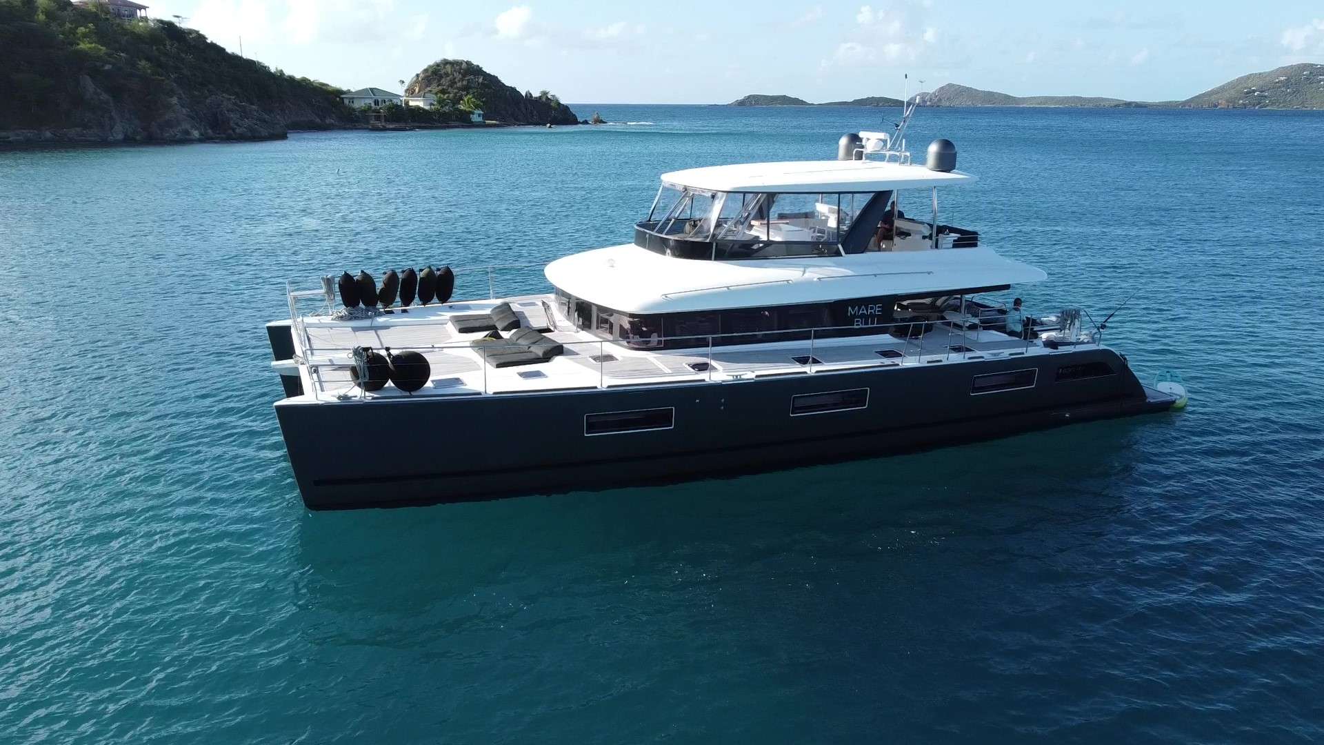 Mare Blu Crewed Lagoon 630 Powercat Charters Cruising the BVI