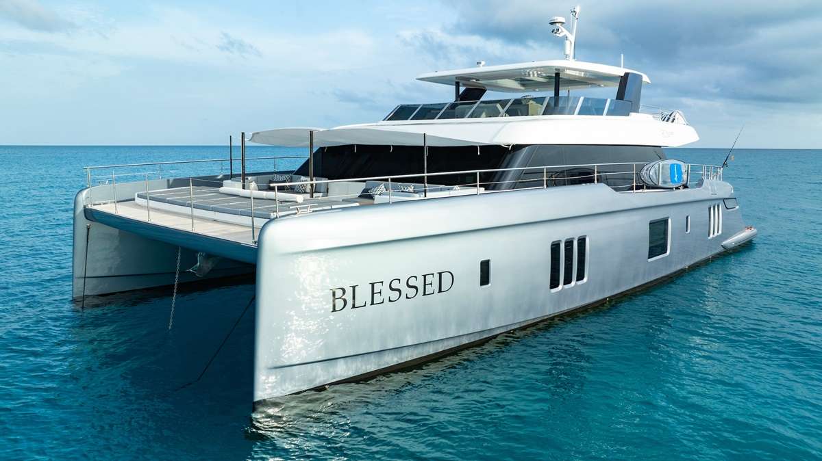 Blessed Crewed Sunreef 80 Powercat Charter Cruising the Virgin Islands